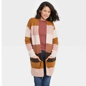 Knox Rose Striped Long Open Cardigan Size Small New With Tags